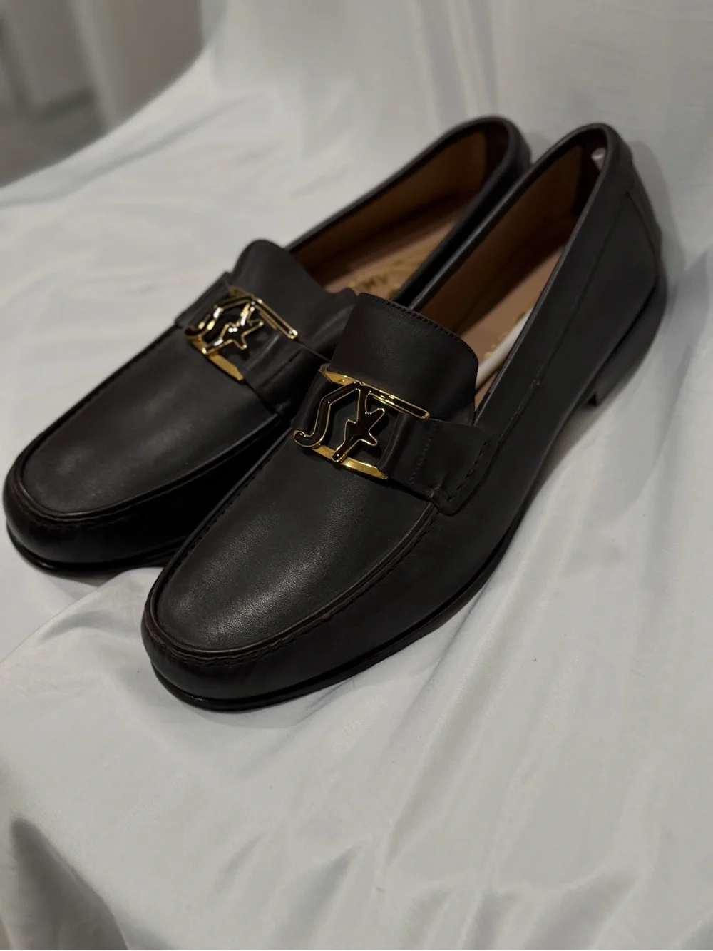 Salvatore Ferragamo Brown Leather Loafers with Gold Logo Hardware